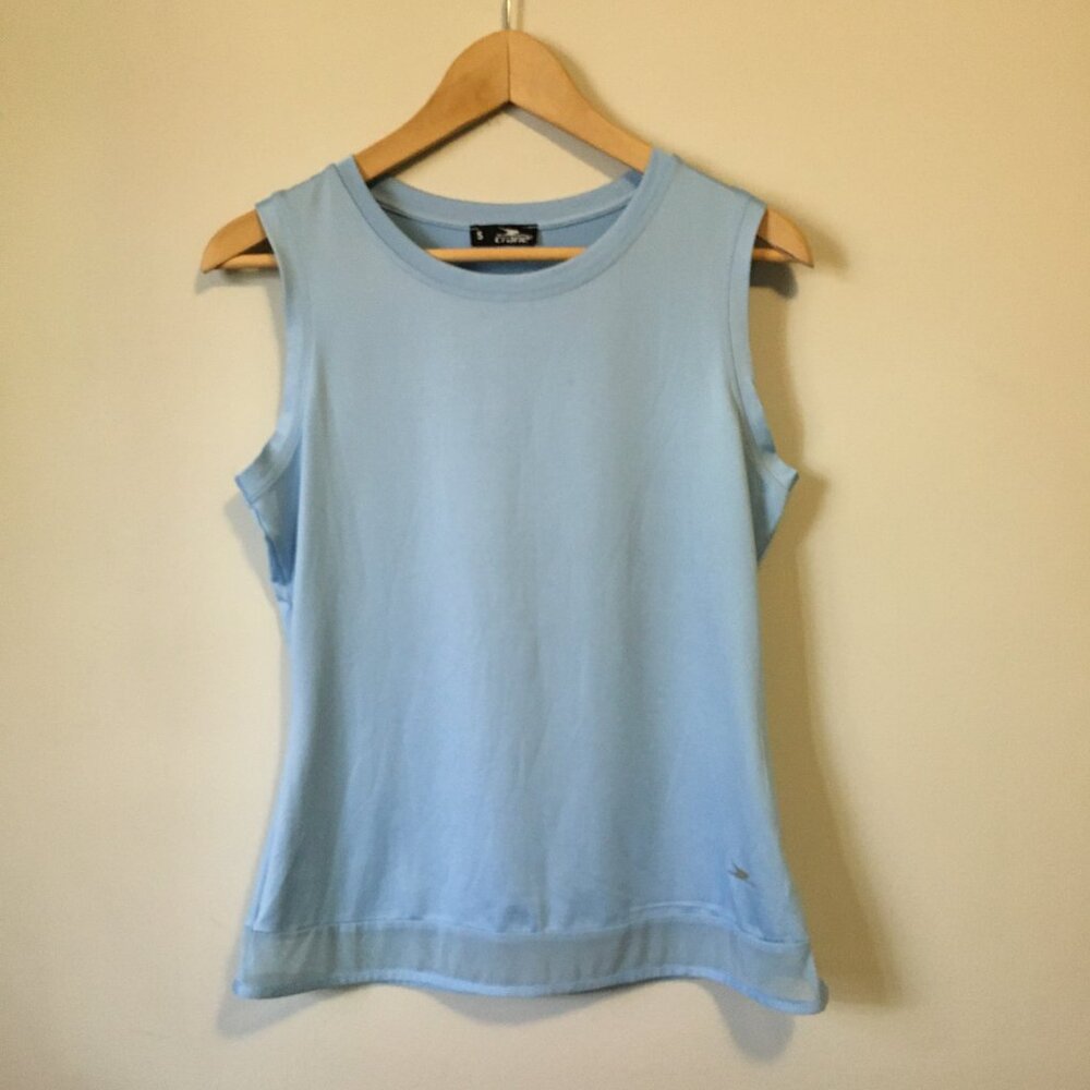 Crane Pale Sky Blue Mesh Hem Workout Tank Top